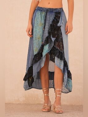 NWT Young Threads Boho Ruffle Wrapped Fit & Flare Midi Skirt